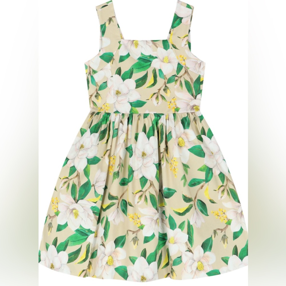 Mayoral Cream Dress with Green and Yellow Floral Design